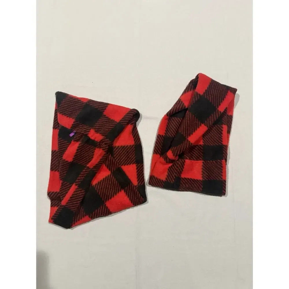 Red Black Buffalo Plaid Fleece Pull-Through Neck Warmer Scarf – Set of 2 Kids